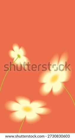 Vertical illustration of soft glowing flowers with smooth gradients on a warm orange background. Bright, dreamy style for seasonal designs, posters, invitations, or decorative prints.