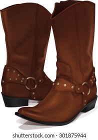 vertical image of a pair of brown cowboy boots on a white background