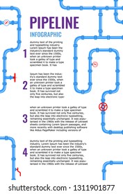 Vertical Industrial background with Blue pipes for water, gas, oil, sewage. Infographics for flyers or brochure. Vector illustration in a flat style. 