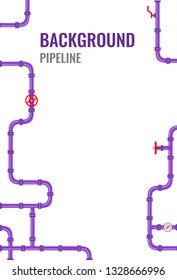 Vertical Industrial background with Purple pipes for water, gas, oil, sewage.Vector illustration in a flat style. 