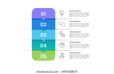 Vertical Infografía 5 pasos para el éxito empresarial. Presentación, Marketing, Folleto de Anuncio y Planificación. Ilustración vectorial.