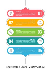 Vertical Infographic 5 Steps to Success. Infographic curve line design template. Business presentation, Planning, Banner, Marketing and Timeline. Vector illustration.