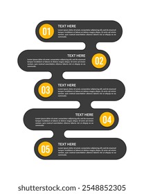 Infográfico vertical 5 passos para o sucesso. Apresentação de negócios, Plano, Banner, Pôster e Estratégia. Ilustração vetorial.