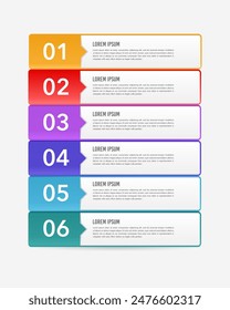 Vertical infographic 6 steps or options to success for presenting information about the business. Vector illustration.