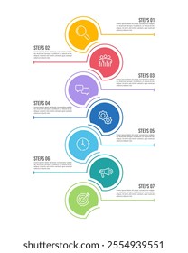 Vertical infographic with 7 colorful circles to success. Presentation, Banner, Brochure and Plan. Vector illustration.