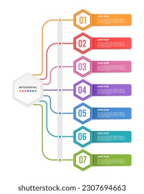 Vertical infographic 7 colorful options. Vector illustration.