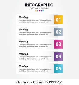 Vertical Infographic arrow design with 5 options or steps.