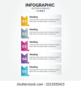 Vertical Infographic business marketing vector design colorful template folder 5 options or steps in minimal style you can used for marketing process workflow presentations layout flow chart print ad