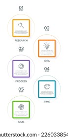Diseño infográfico vertical con iconos y 5 opciones o pasos. Ligera. Concepto de negocios de infografía. Se puede utilizar para gráficos de información, gráficos de flujo, presentaciones, sitios web móviles, materiales impresos.