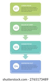 Vertical infographic with four steps and arrows for workflow, process or business presentation