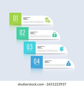 Vertical infographic layout with 4 steps or processes. Timeline, instructions or template for reports and presentations