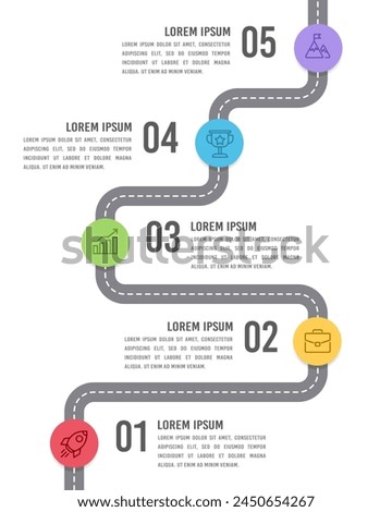Vertical Infographic of the road to success design template. Roadmap, Milestone, Timeline and Presentation. Vector illustration.