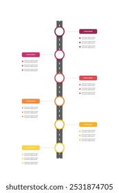 Infográfico vertical do roteiro para lançar o produto com 6 etapas. Infográfico vetorial