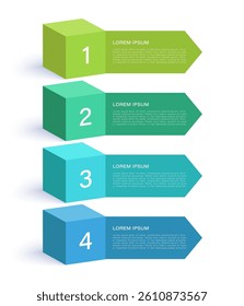 Vertical infographic template with 3d cubes and data. Four steps vector infographic