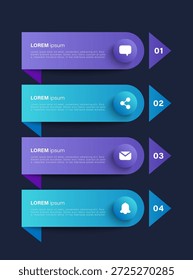 Modelo infográfico vertical com processos de 4 etapas. Layout de vetor para visualização de dados.