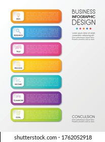 Vertical Infographic Template With 7 Options. Business Flowchart. Vector