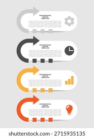 Plantilla de infografía de Vertical con flechas. Diseño de Vector de proceso de cuatro pasos para la visualización de datos.