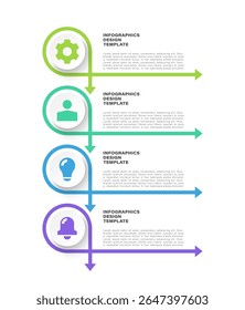 Modelo infográfico vertical com setas. Layout de infográfico para slides de apresentação com quatro etapas ou opções