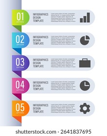 Vertical infographic template for business presentations. Five steps or processes with icons and space for data