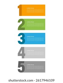 Vertical infographic template with five steps or options. Vector design with numbers and space for data.