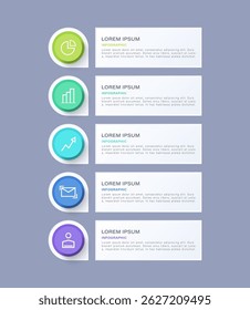 Vertical infographic template with five steps or processes. Modern infographic design with icons for business presentation slides