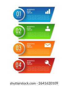 Vertical infographic template with four colored elements. Business infographic with icons and space for your data