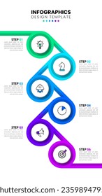 Vertical infographic template with icons and 6 options or steps. Linked circles. Can be used for workflow layout, diagram, banner, webdesign. Vector illustration