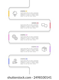 Vertical Infographic thin line design. 5 Steps to business success. Presentation, Marketing, Banner Brochure and Planning. Vector illustration.