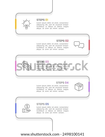 Vertical Infographic thin line design. 5 Steps to business success. Presentation, Marketing, Banner Brochure and Planning. Vector illustration.