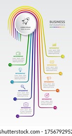 Vertical infographic with thin lines and business icons with 8 options. Modern concept for diagram, timeline, brochure, infochart planning.