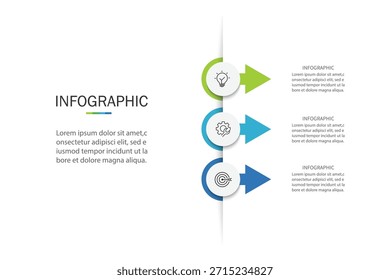 Modelo infográfico vertical de linha do tempo 3 etapas. Cronograma, apresentação de negócios. Ilustração vetorial.
