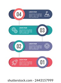 Línea de tiempo infográfica vertical 4 pasos para la plantilla de diseño de éxito. Hito, hoja de ruta, cronograma. Ilustración vectorial.