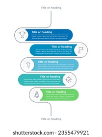 Escala de tiempo de infografía vertical 5 procesos para el éxito. Hito, Hoja de ruta, Línea de tiempo. Ilustración vectorial.