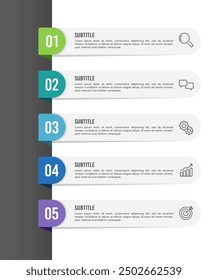 Vertical infographic timeline 5 steps template. Milestone, Roadmap, Timeline, Planning and Business presentation. Vector illustration.