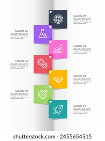 Vertical infographic timeline 7 process to success. Brochure, Banner, Poster and Business presentation. Vector illustration.