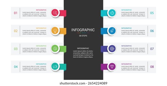Vertical infographic timeline 8 steps template. Timeline, Business presentation. Vector illustration.