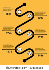 Vertical Infographic Timeline. Business Concept With Options, Parts, Steps Or Technology Processes. Vector Web Template For Presentation. Time Line Of Social Tendencies And Trends Graph