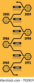 Vertical Infographic timeline. Business concept with 6 options, parts, steps or technology processes. Vector web template for presentation. Time line of Social tendencies and trends graph.
