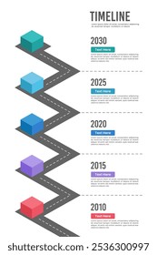 Vertical Diagrama de la línea de tiempo de la infografía de 5 eventos principales. Presentación de negocios, cartel, Anuncio, hoja de ruta e hito. Ilustración vectorial.