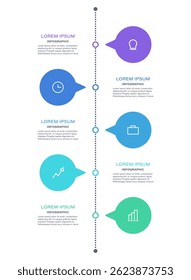 Vertical infographic timeline with icons and text. Flat design infographics for presentation slides.