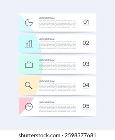 Vertical infographics design template with 5 steps, parts or options