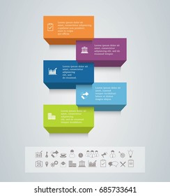 Vertical infographics for five square areas. The set includes 25 business icons. Vector. Eps 10.