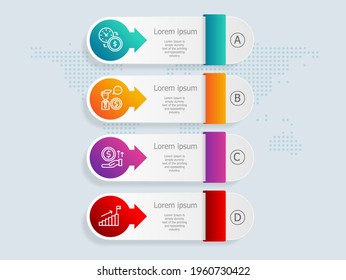 vertical infographics presentation element template with business icon 4 options vector illustration background