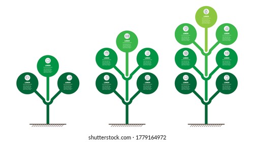 Vertikale Infografiken oder Timeline mit 5 Optionen. Entwicklung und Wachstum der Landwirtschaft, der Ökoindustrie oder der grünen Technologien. Geschäftskonzept mit fünf Schritten oder Prozessen. Symmetrisches Design.