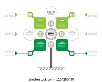 Vertical infographics. Tree of development and growth of the eco business. Infographic of trends. Green Business presentation concept with 4 or 8 options, parts, steps or processes.
