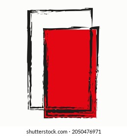 Vertical ink rectangle icon. Red color. Pen drawn frame. Creative geometric element. Vector illustration. Stock image. 