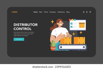 Web de integración vertical o aterrizaje. Optimización y control de la cadena de suministro de la empresa. Estrategia de negocio de la manufactura a las ventas. Flujo de producción optimizado. Ilustración vectorial plana