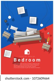 Vertical Interior Banner Sale With Bedroom Furniture Hovering On Colorful Background , Vector , Illustration