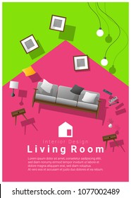 vertical Interior banner sale with living room furniture hovering on colorful background , vector , illustration