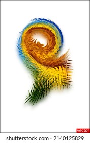 Vertikales Innenposter. Farben der Ukraine. 3D-Abbildung. Schöner Fleck einzeln auf weißem Hintergrund. Farbige Abstraktion. Feiertagssymbol von Holi. Vektorgrafik